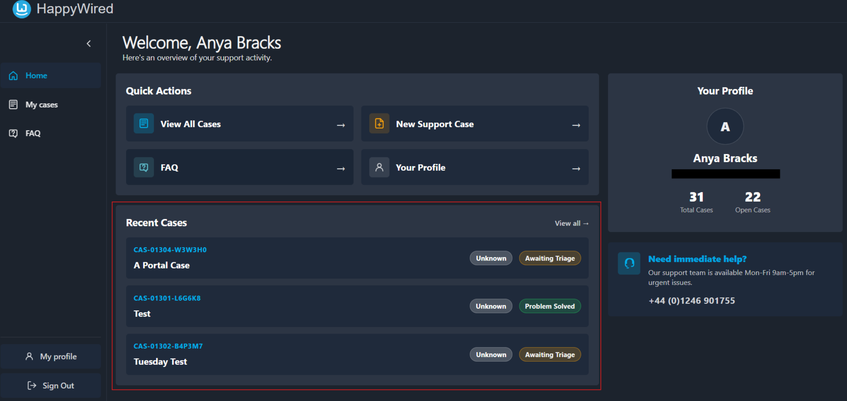Recent Cases panel screenshot